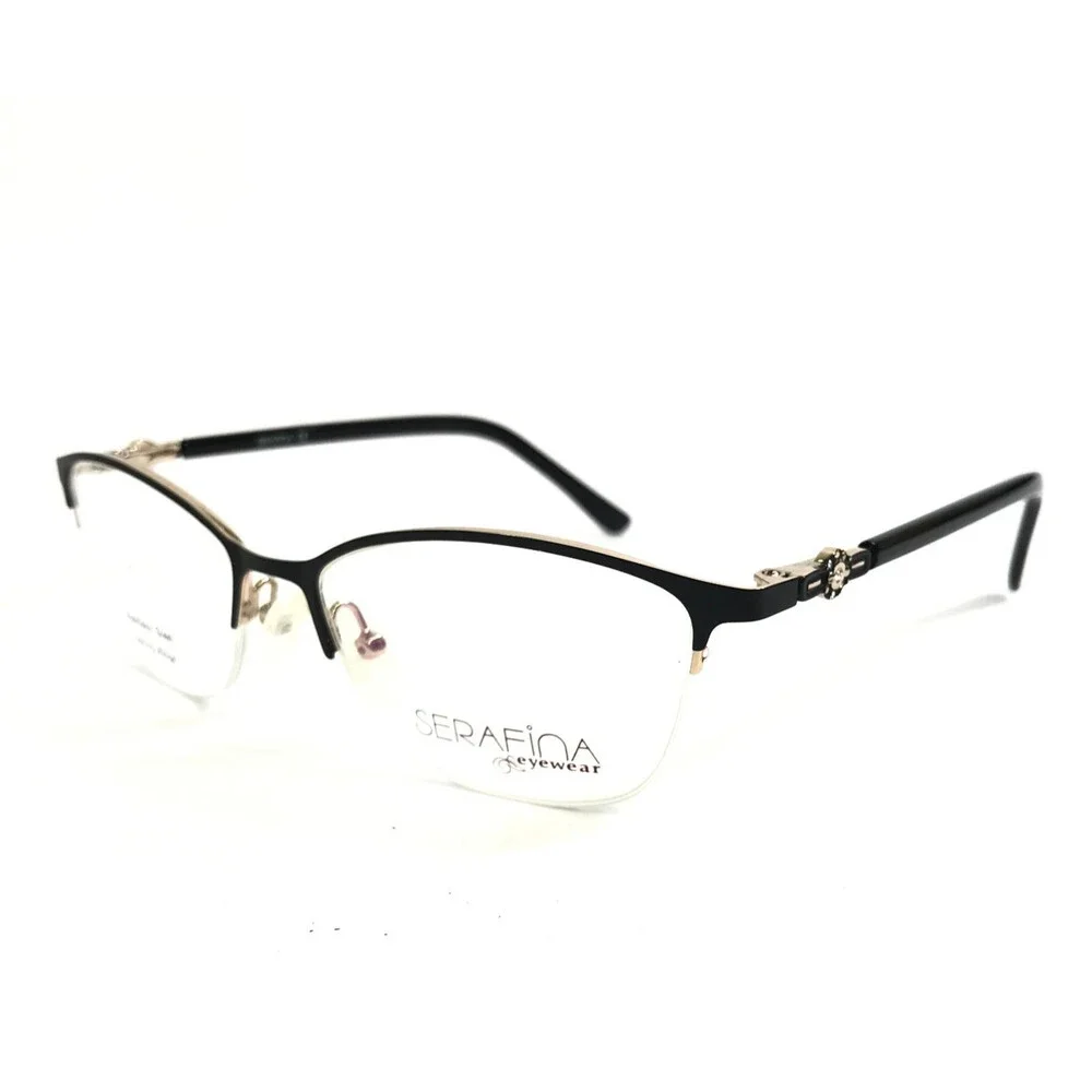 Serafina Eyewear Eyeglasses Frames ANYA BLACK Gold Cat Eye Half Rim 51-16-140